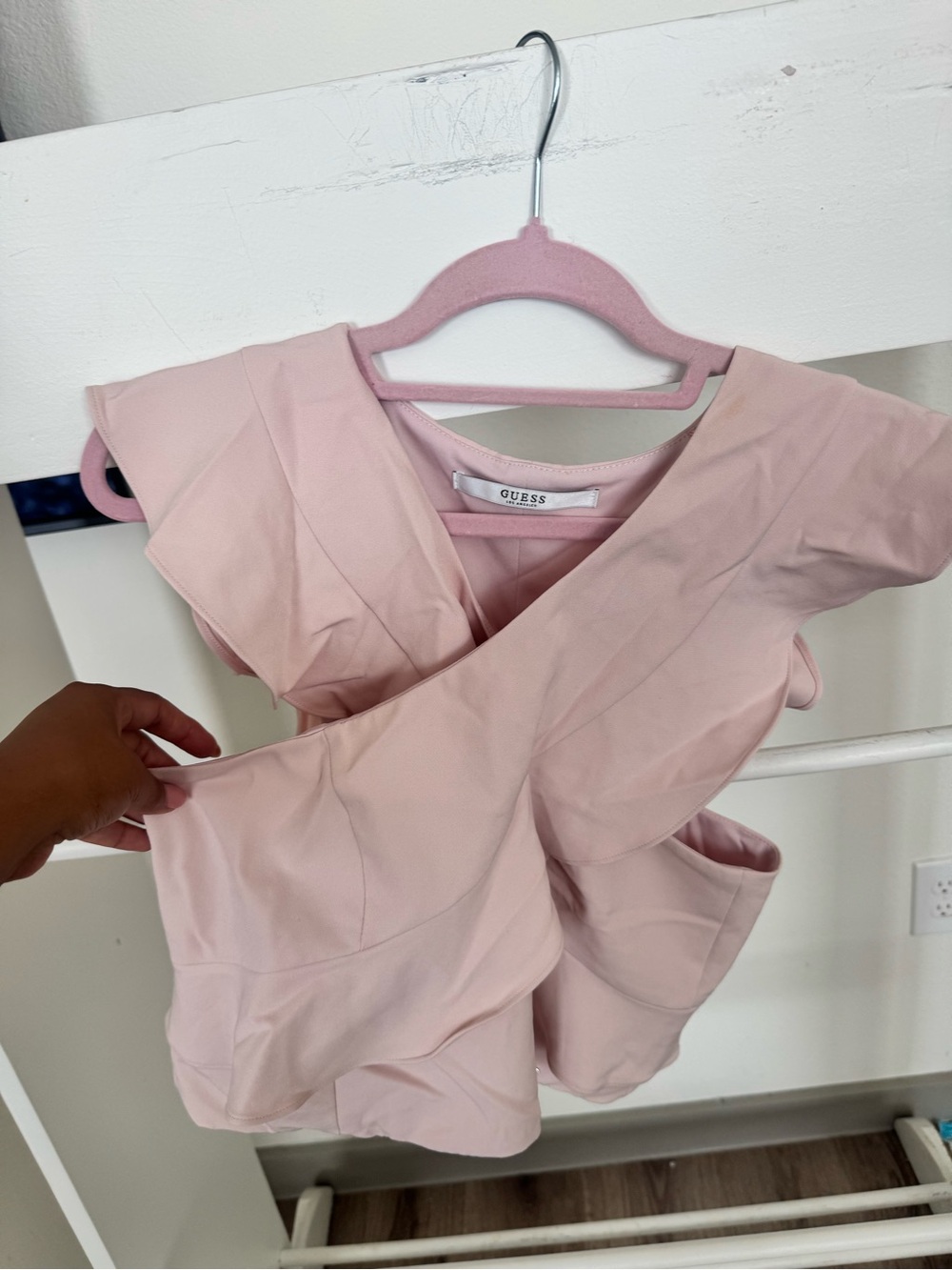 GUESS Blush Pink Wrap Peplum Top